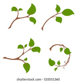 Simple Branch Tree With Leaves Set And Wreath. Vector Illustration