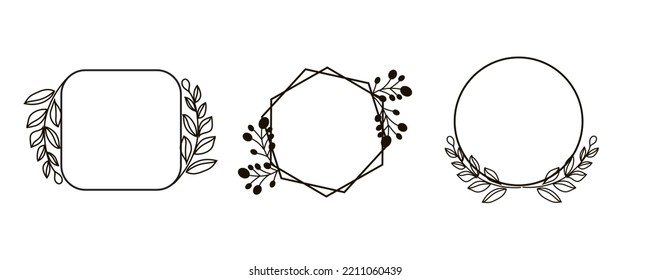 Rama simple con marcos de línea de correa. elementos decorativos florales. El premio deja siluetas. Conjunto decorativo dibujado a mano en vector