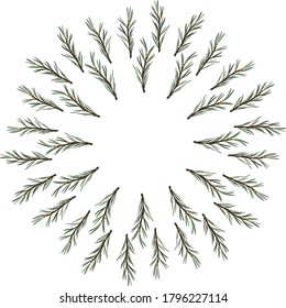 Simple branches christmas wreath vector illustration. Simple placement print with small copy space inside. For embellishing seasonal and woodland themed cards, lbels, and gift tags.