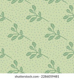 Simple branches with leaves seamless pattern. Organic endless background. Decorative forest leaf endless wallpaper. Design for fabric, textile print, wrapping, cover. Vector illustration.