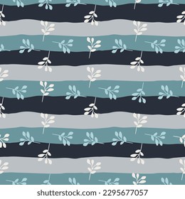 Simple branches with leaves seamless pattern. Organic endless background. Decorative forest leaf endless wallpaper. Design for fabric, textile print, wrapping, cover. Vector illustration.