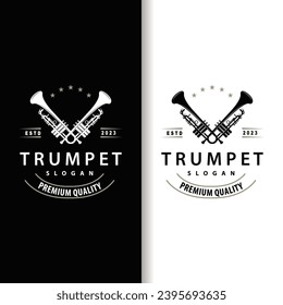 simple brand silhouette design brass musical instrument trumpet, classic jazz trumpet logo