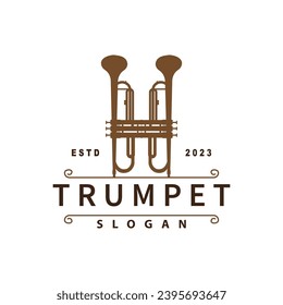 simple brand silhouette design brass musical instrument trumpet, classic jazz trumpet logo