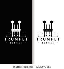 simple brand silhouette design brass musical instrument trumpet, classic jazz trumpet logo