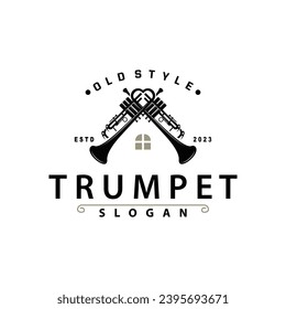 simple brand silhouette design brass musical instrument trumpet, classic jazz trumpet logo
