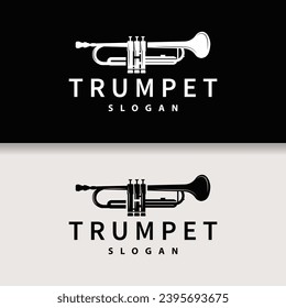 simple brand silhouette design brass musical instrument trumpet, classic jazz trumpet logo