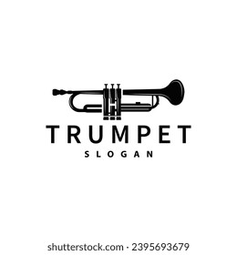 simple brand silhouette design brass musical instrument trumpet, classic jazz trumpet logo