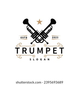 simple brand silhouette design brass musical instrument trumpet, classic jazz trumpet logo