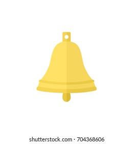 Simple brass, golden ship bell, flat cartoon vector illustration isolated on white background. Flat cartoon vector illustration of simple ship bell