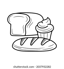 Pan y galletas simples, con ilustración vectorial de contorno dibujado a mano