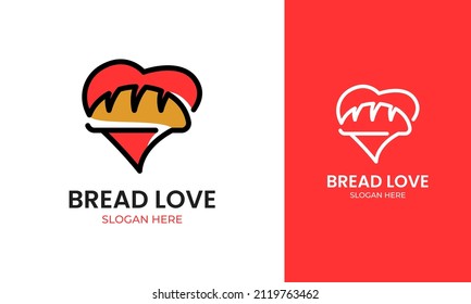 Diseño del logo simple del amor del pan. Vector con estilo de arte lineal para la panadería. Feliz y romántico