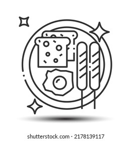 Simple breakfast dish outline icon, Food and drink concept, 128x128 pixel perfect on the white background