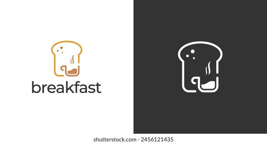 Logotipo sencillo del desayuno. Café, taza de té y pan con estilo minimalista. Icono de logotipo de comida Símbolo Inspiración de diseño de Vector.