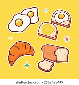 Simple breakfast sticker set concept illustration