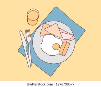 Simple breakfast table. hand drawn style vector design illustrations.