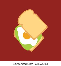 simple breakfast vector isolated. modern two slice of bread cartoon with vegetables. tasty & Appetizing food flat design style. sandwich with lettuce & fried egg illustration.