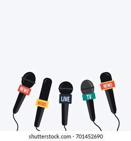 simple breaking news vector on TV and live. Speech & talking isolated. simple mic & record. Journalism flat design light background. concept Microphone press & mike cartoon for media politic or sport