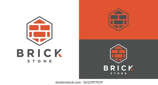 Simple brick stone logo template. Red brick, paving logo design vector illustration.