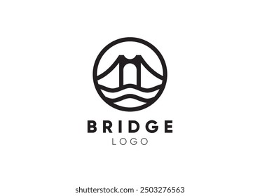 simple bridge circle with sea river logo design