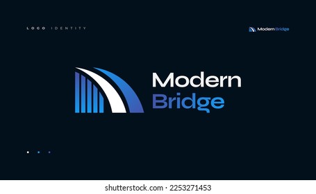 Logotipo de puente simple en colores azul y blanco adecuado para edificios y empresas