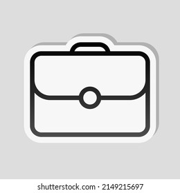 Simple briefcase, business icon. Linear sticker, white border and simple shadow on gray background