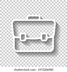 Simple briefcase, business icon. White linear icon with editable stroke and shadow on transparent background