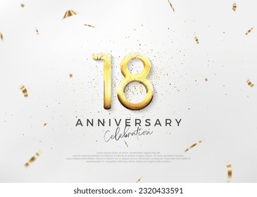 Simple and bright 18th anniversary design with luxurious and elegant gold numbers. Premium vector background for greeting and celebration.