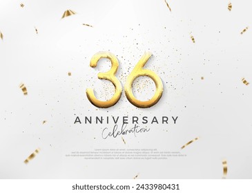 Diseño simple y brillante del 36 aniversario con lujosos y elegantes números de oro. Fondo vectorial premium para el saludo y la celebración.