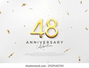 Simple and bright 48th anniversary design with luxurious and elegant gold numbers. Premium vector background for greeting and celebration.