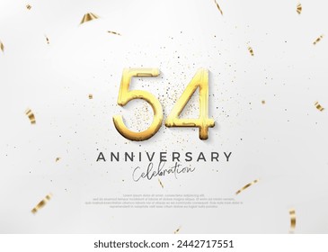 Diseño de 54 aniversario simple y brillante con lujosos y elegantes números de oro. Fondo vectorial premium para el saludo y la celebración.