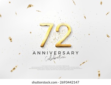 Diseño sencillo y brillante del 72º aniversario con números de oro lujosos y elegantes. Fondo de Vector de Premium para saludo y celebración.