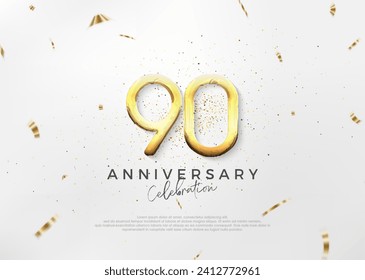 Simple and bright 90th anniversary design with luxurious and elegant gold numbers. Premium vector background for greeting and celebration.