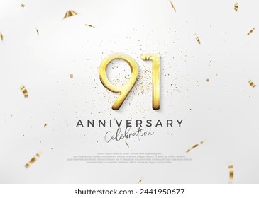 Einfaches und helles Design zum 91-jährigen Jubiläum mit luxuriösen und eleganten Goldzahlen. Premium Vektor Hintergrund für Begrüßung und Feier.