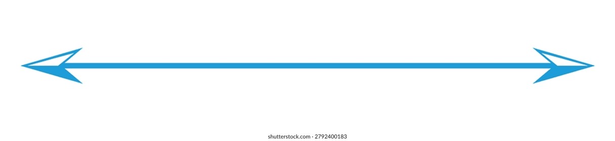 Simple bright blue doubleheader horizontal arrow graphic representing two way direction movement and measurement concept