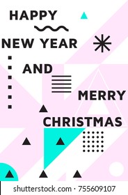 Simple bright geometric holiday posters with the New Year and Merry Christmas