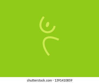 Simple bright green linear human logo icon