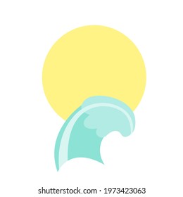 Simple bright icon with sun and sea ocean wave. Minimalist logo for hotel business, cocktail bar, pool, beach yacht surf club, travel agency. Summer clipart, element, sticker, emblem, label, sign.