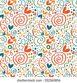 Simple bright pattern with streamers and confetti. Seamless vector background. Background can be used for wallpapers, pattern fills, web page backgrounds,surface textures.