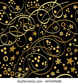 Simple bright pattern with streamers and confetti. Seamless vector background. Background can be used for wallpapers, pattern fills, web page backgrounds,surface textures.