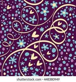 Simple bright pattern with streamers and confetti. Seamless vector background. Background can be used for wallpapers, pattern fills, web page backgrounds,surface textures.