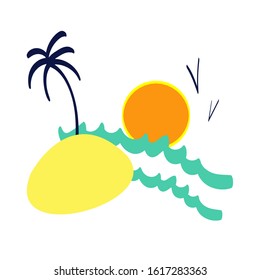 A simple and bright picture with a tropical island.
