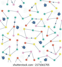 Simple bright seamless pattern with constellations. Kids cute print. Vector hand drawn illustration.