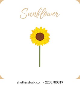 Simple bright sunflower hand drawing vector illustration