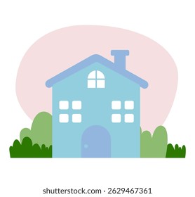 A simple, bright village house in a flat, cartoon style.