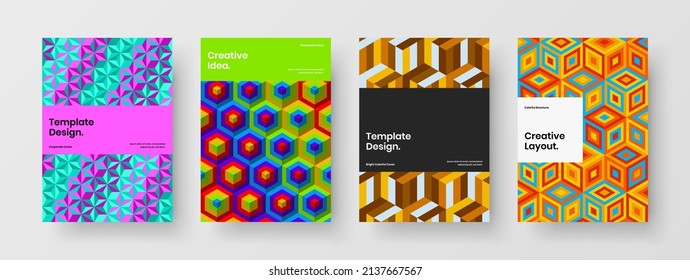 Simple brochure A4 design vector illustration composition. Minimalistic geometric pattern cover template collection.