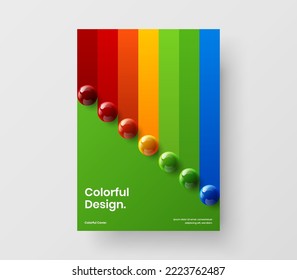 Simple brochure design vector template. Abstract realistic spheres placard layout.