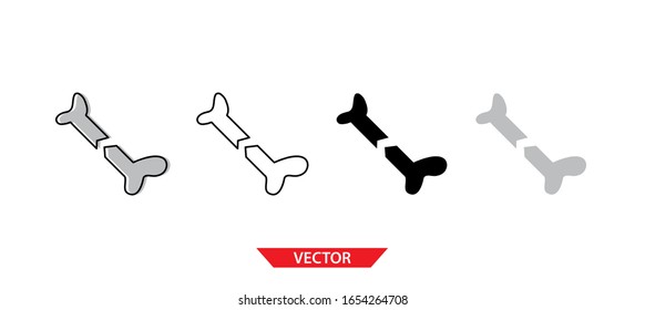 Simple broken bones icon on white background 4 types such as outline, black, color, outline and color. Vector illustration.