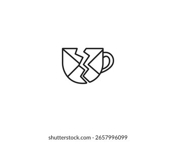 Einfaches, gebrochenes Design von Kaffeebechern vermittelt Gefühle von Traurigkeit, Verlust und Trauer, perfekt, um emotionale Konzepte zum Ausdruck zu bringen oder Misserfolg zu veranschaulichen.