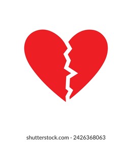 simple broken heart shape on white, symbol of love for romantic opportunity element like Valentines card, background, wallpaper, texture, banner, label, logo, icon, sign etc. vector design.