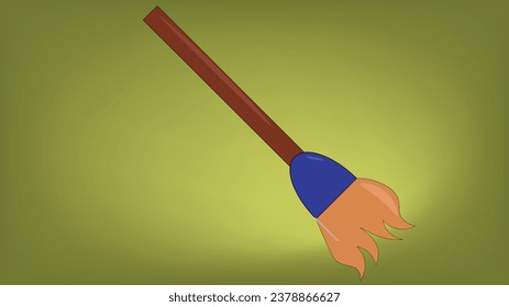 ilustración de escoba simple con fondo verde escoba de bruja marrón halloween